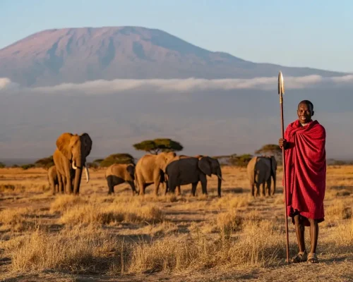 Alone-Maasai-Warrior-at-Amboseli-National-Park